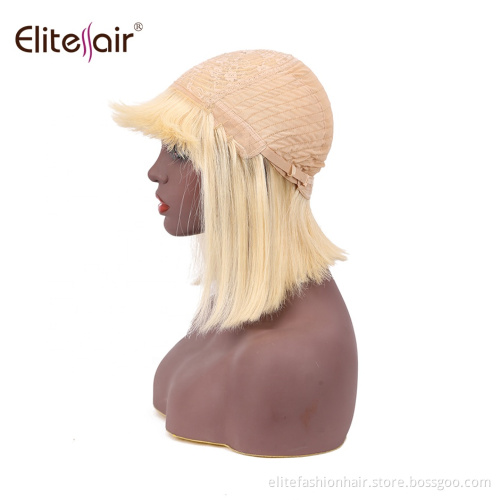 100% Brazilian Virgin Human Hair Glueless 613 Blonde Color Wig Flat Bang for for black Women Straight Short Bob Wigs with Bangs